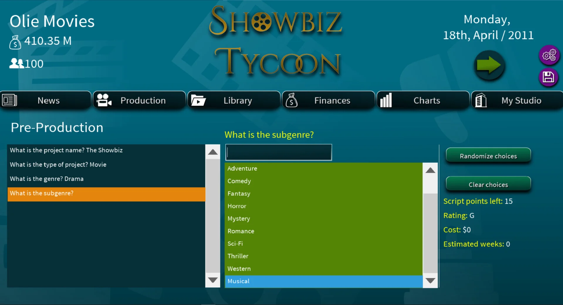 Showbiz Tycoon screenshot 1
