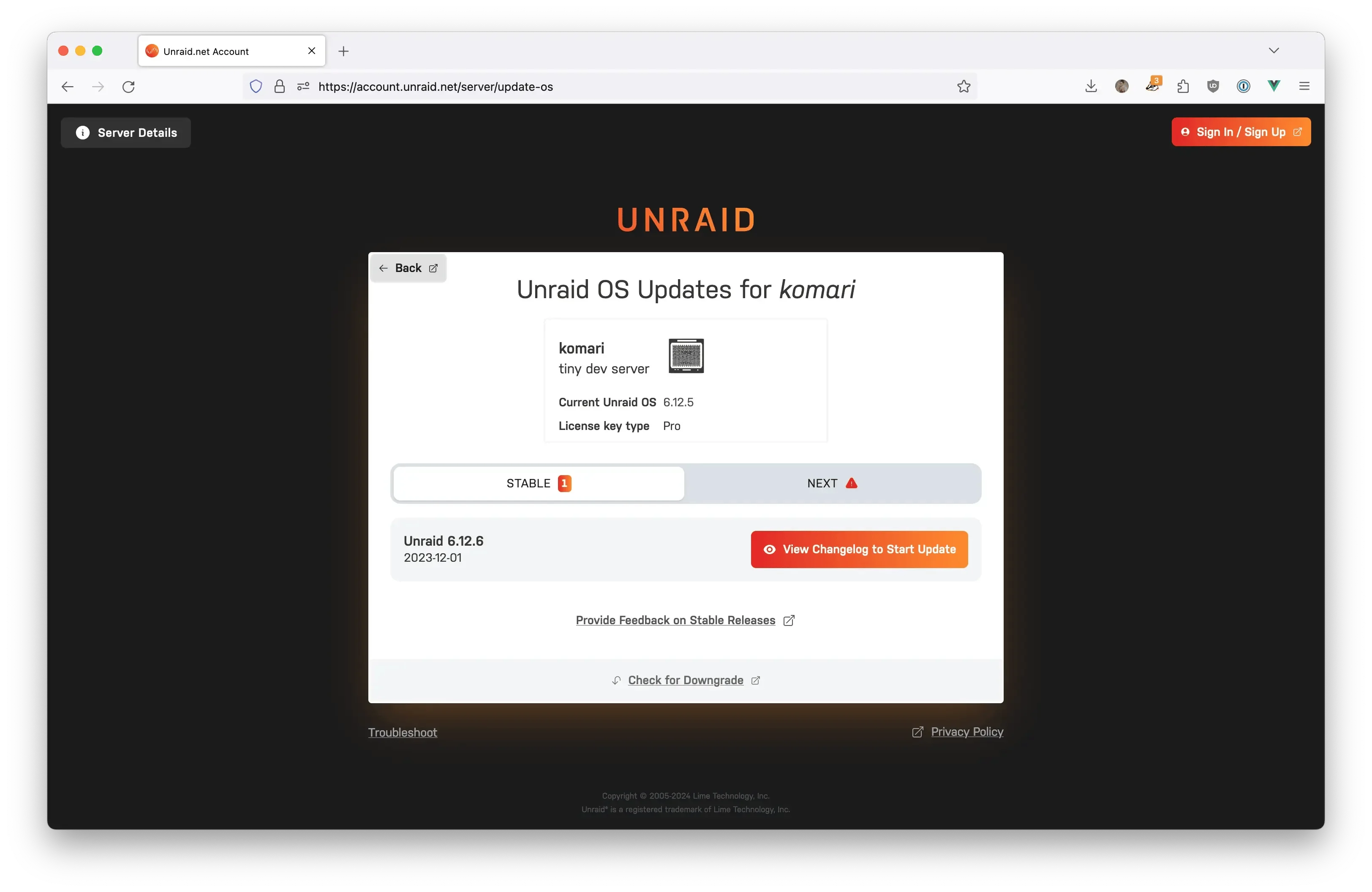 Banner of Lime Technology Unraid OS Pro